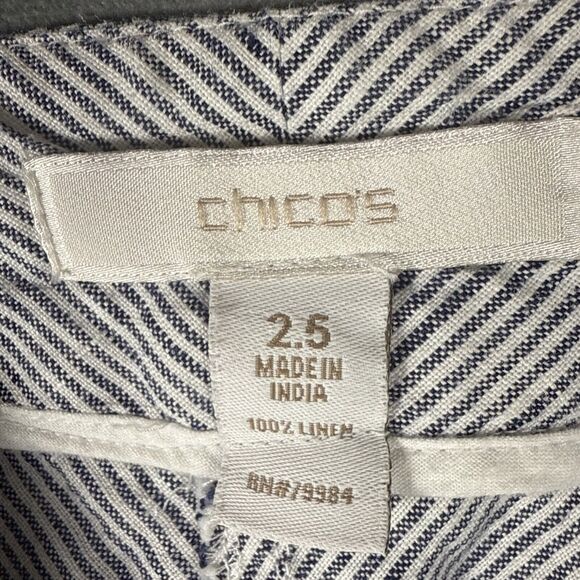 Chicos Women's Wide Leg Blue White Stripe 100% Linen 4 Pockets Sz 2.5 L Beach - Picture 6 of 6